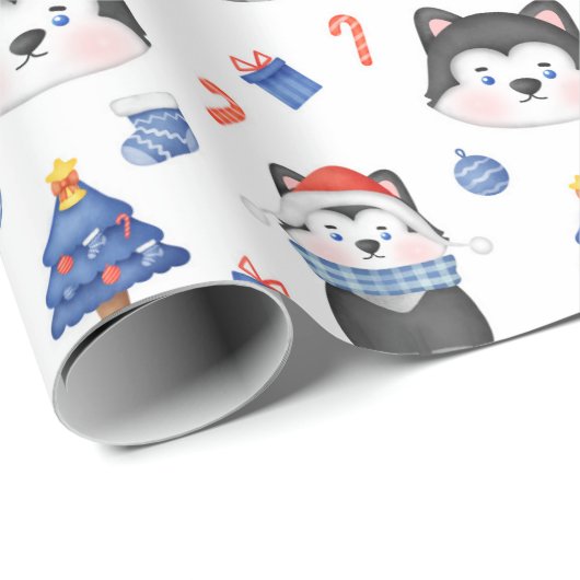 Feestelijke Husky Kerstmis Cadeaupapier (Rol Hoek)