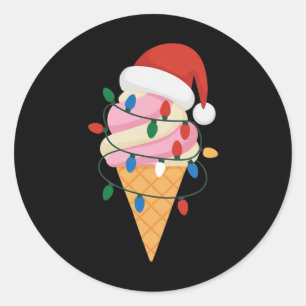 Feestelijke ijsjes met kerstverlichting en kerstma ronde sticker