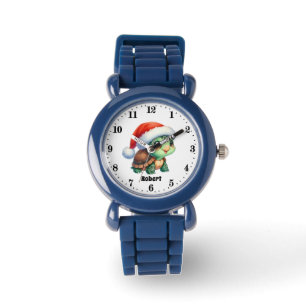 Feestelijke jongens Kerstschildpad voeg naam toe Horloge