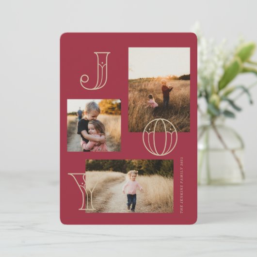 Feestelijke Joy 3-foto kerst Kaart (Staand voorkant)