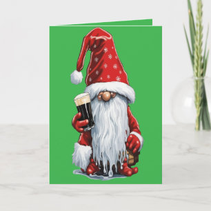 Feestelijke Kabouter met een Glas Ierse Droge Stou Feestdagen Kaart