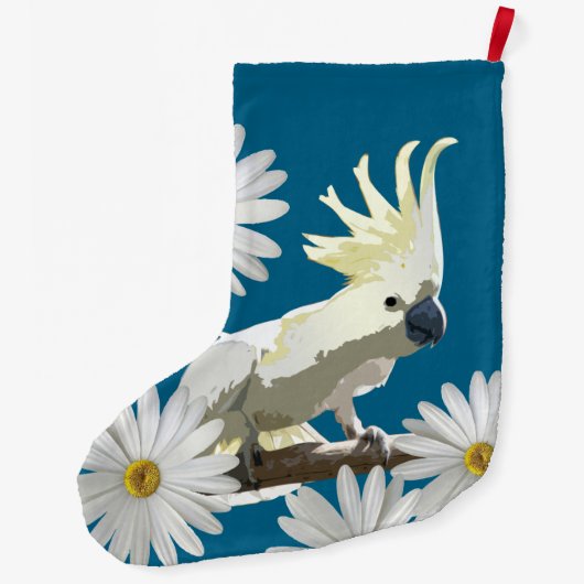 Feestelijke kaketoe met madeliefbloemen levendige grote kerstsok (Achterkant)