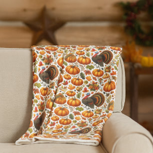 Feestelijke kalkoen en pompoen herfst decoratie  fleece deken