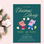 Feestelijke kalligrafie katten groen kerstfeest folie uitnodiging