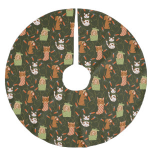 Feestelijke Kat Hond Kerstverlichting Groen Kerstboom Rok