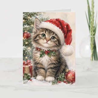 Feestelijke kat in kerstmuts kerstkaart feestdagen kaart
