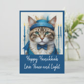 Feestelijke Kat Vermomd Speelse Hanukkah Feest Kaart (Staand voorkant)