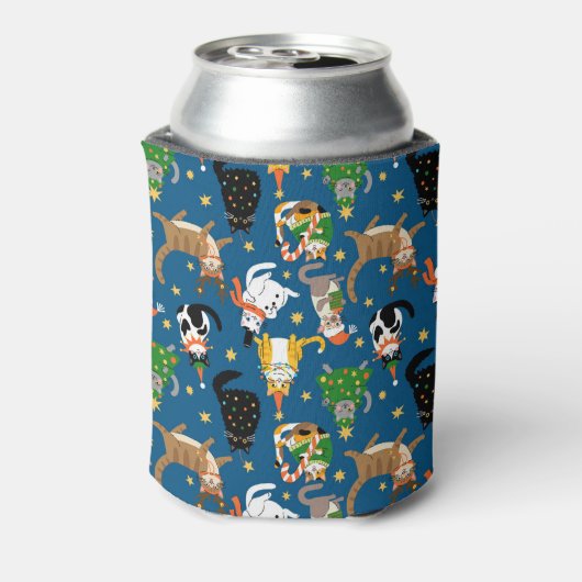 Feestelijke katten in kerstkostuums patroon blikjeskoeler (Blikje Achterkant)