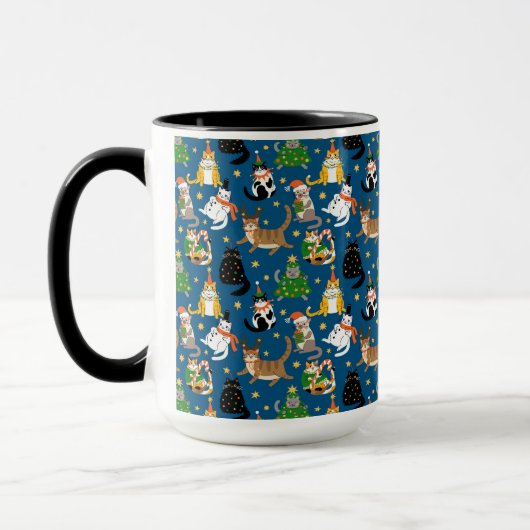 Feestelijke katten in kerstkostuums patroon mok (Links)