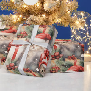 Feestelijke katten in Santa hoeden en geschenken Cadeaupapier