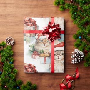 Feestelijke katten in Santa hoeden en geschenken Cadeaupapier