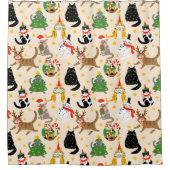 Feestelijke Katten Kerstpatroon Douchegordijn (Voorkant)