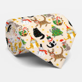 Feestelijke Katten Kerstpatroon Stropdas (Opgerold)