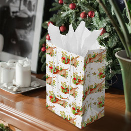 Feestelijke Katten Kerstvakantie Gold Stars Medium Cadeauzakje