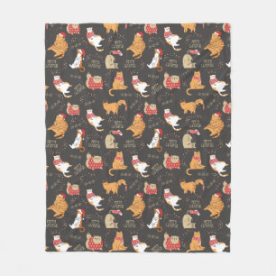 Feestelijke Katten Met Lichten Kerstpatroon Fleece Deken