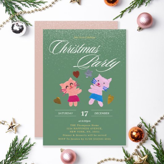 Feestelijke katten mos groen kerstfeest kaart