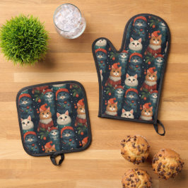 Feestelijke Kattenvakantie Ovenwant & Pannenlap Set