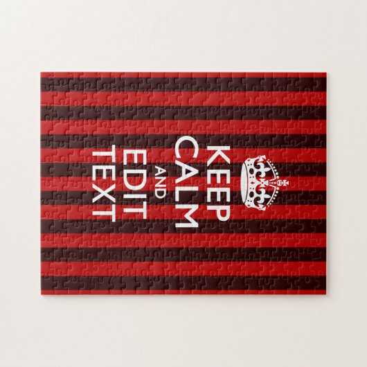 Feestelijke Keep Calm Uw tekst op rode strepen Legpuzzel (Horizontaal)
