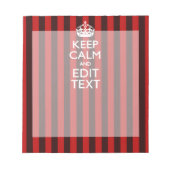 Feestelijke Keep Calm Uw tekst op rode strepen Notitieblok (Voorkant)