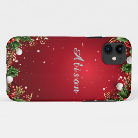 Feestelijke Kerst Achtergrond met Holly, Berries Case-Mate iPhone Case (Achterkant (horizontaal))