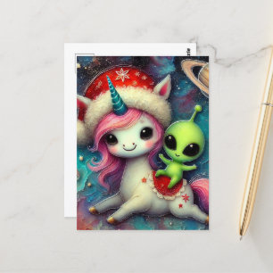 Feestelijke kerst Alien en Unicorn Briefkaart