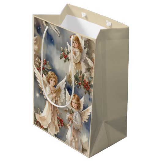 Feestelijke Kerst Angels Vakantie waterverf Medium Cadeauzakje (Achterkant Gekanteld)