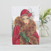 Feestelijke kerst art deco dame kaart (Staand voorkant)
