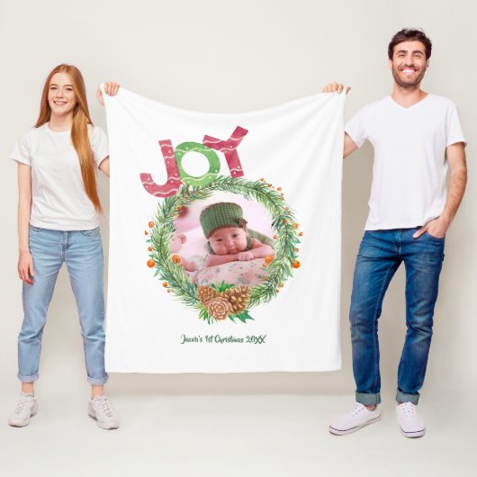 Feestelijke KERST Baby's Eerste Kerst FOTO Fleece Deken (In situ)