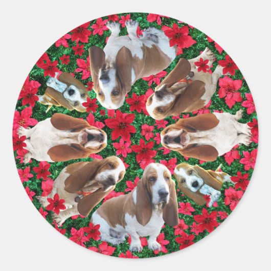 Feestelijke Kerst Basset Hound Stickers (Voorkant)