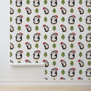 Feestelijke kerst betegelde patroon pinguïns behang