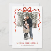 Feestelijke Kerst Boho Red Bow Ribbon 5 Foto Feestdagenkaart (Voorkant)