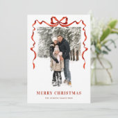 Feestelijke Kerst Boho Red Bow Ribbon 5 Foto Feestdagenkaart (Staand voorkant)