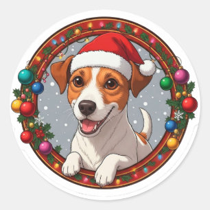 Feestelijke Kerst Cartoon Hond Ronde Sticker