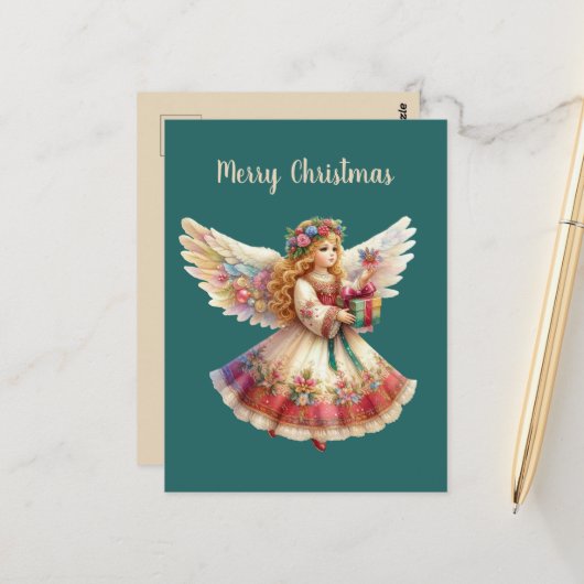 Feestelijke Kerst Engel toevoegen bericht Briefkaart (Voorkant / Achterkant in situ)