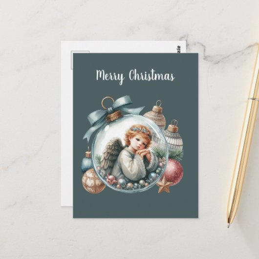 Feestelijke Kerst Engel toevoegen bericht Briefkaart (Voorkant / Achterkant in situ)