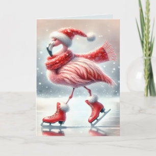 Feestelijke kerst Flamingo schaatsen Kaart