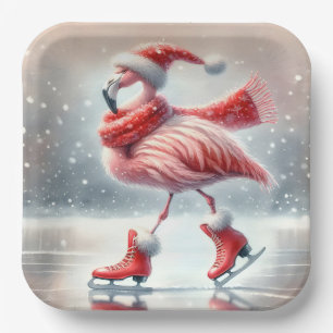 Feestelijke kerst Flamingo schaatsen Papieren Bordje