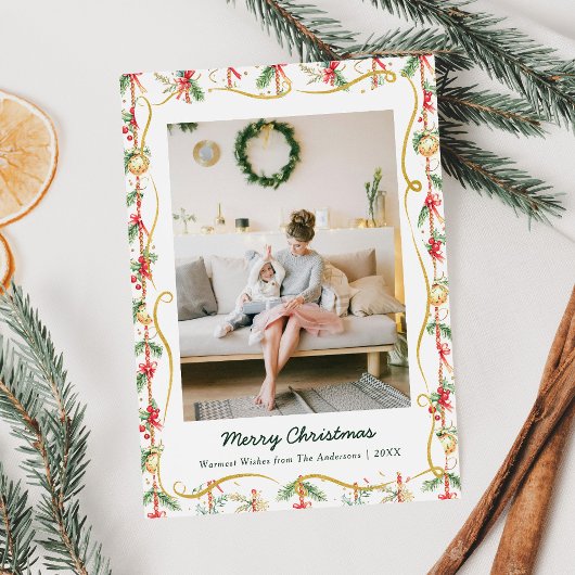 Feestelijke Kerst Garland & Bow Pattern 1 Foto Feestdagenkaart