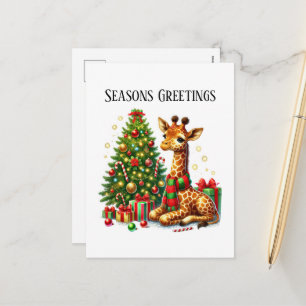 Feestelijke Kerst-giraf Seizoensgroeten Feestdagenkaart