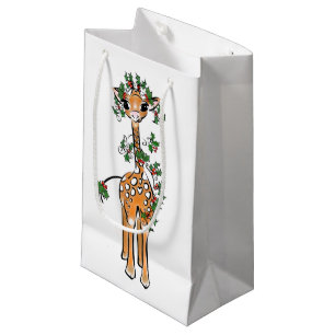 Feestelijke Kerst Giraffe, rood groene slinger Klein Cadeauzakje