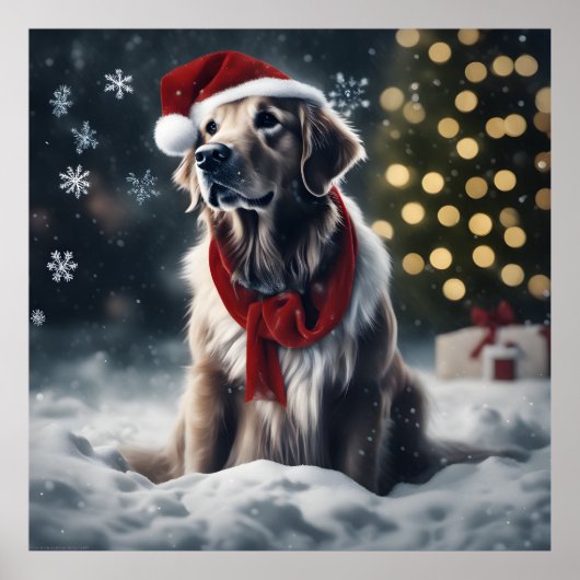 Feestelijke kerst Golden Retriever met Santa Hat Poster (Voorkant)