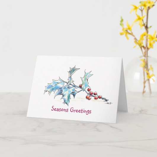 Feestelijke Kerst Hulst Bessen Kaart (Gele Bloem)