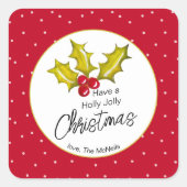 Feestelijke Kerst Hulst Stippen Pret Kerstdag Vierkante Sticker (Voorkant)