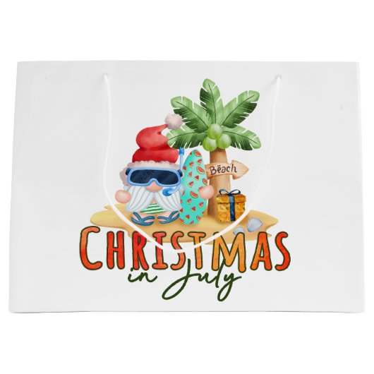 feestelijke kerst juli kabouter strand groot cadeauzakje (Voorkant)