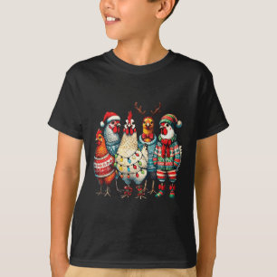 Feestelijke Kerst Kippen Pet Lights Boerderij Dier T-shirt