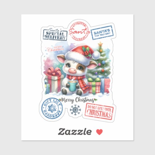 Feestelijke kerst Koe Sticker (Vel)