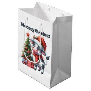 Feestelijke Kerst koe tekst toevoegen Medium Cadeauzakje