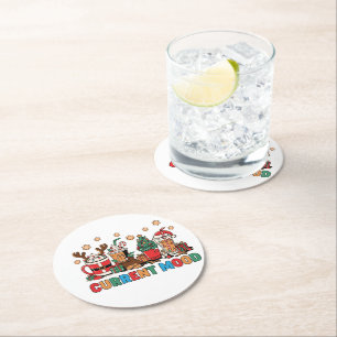 Feestelijke kerst koffiekoppen met speelse ontwerp ronde kartonnen onderzetter