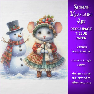 Feestelijke Kerst Muis en Sneeuwman Decoupage Tissuepapier