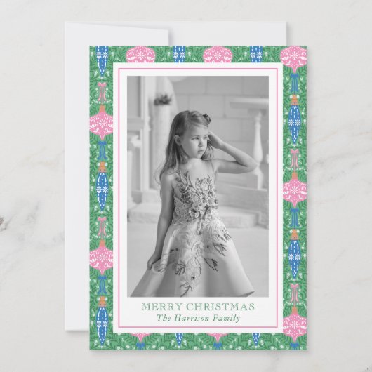Feestelijke Kerst Ornamenten Patroon Foto Feestdagenkaart (Voorkant)